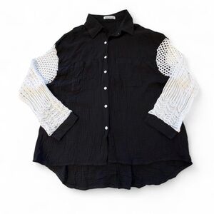 Miss Sparkling Crochet Sleeve Gauze Blouse Women’s XL Black Boho Summer Festival